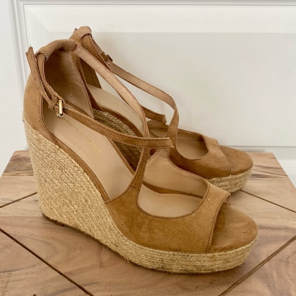 Saks Fifth Avenue Shoes - Saks Fifth Avenue Camel Suede Wedges - size 7.5